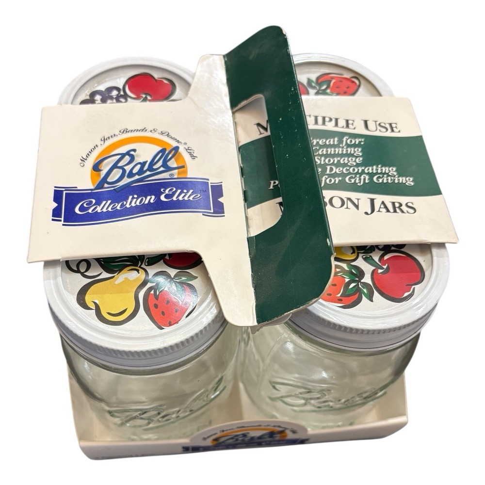 Ball Collection Elite Mason Jars Fruit Lids 1 Pint Decorative Canning Set of 4